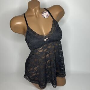 Odd Molly Y2k Lace Baby Doll Sheer Floral Cami Top Gray Coquette Fairy Sz S